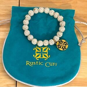 White rustic cuff bracelet with gold charm